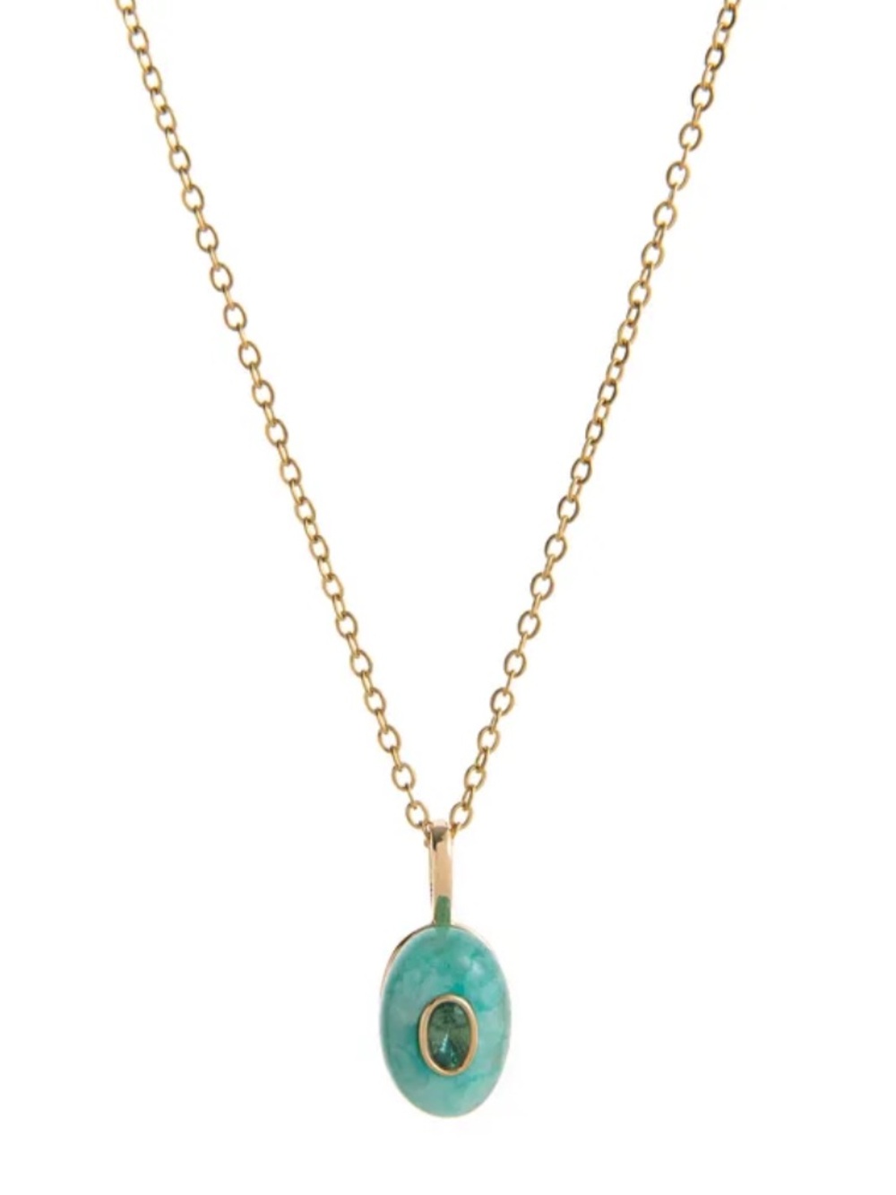 Anthropologie Gold Chain Necklace with Turquoise Oval Pendant